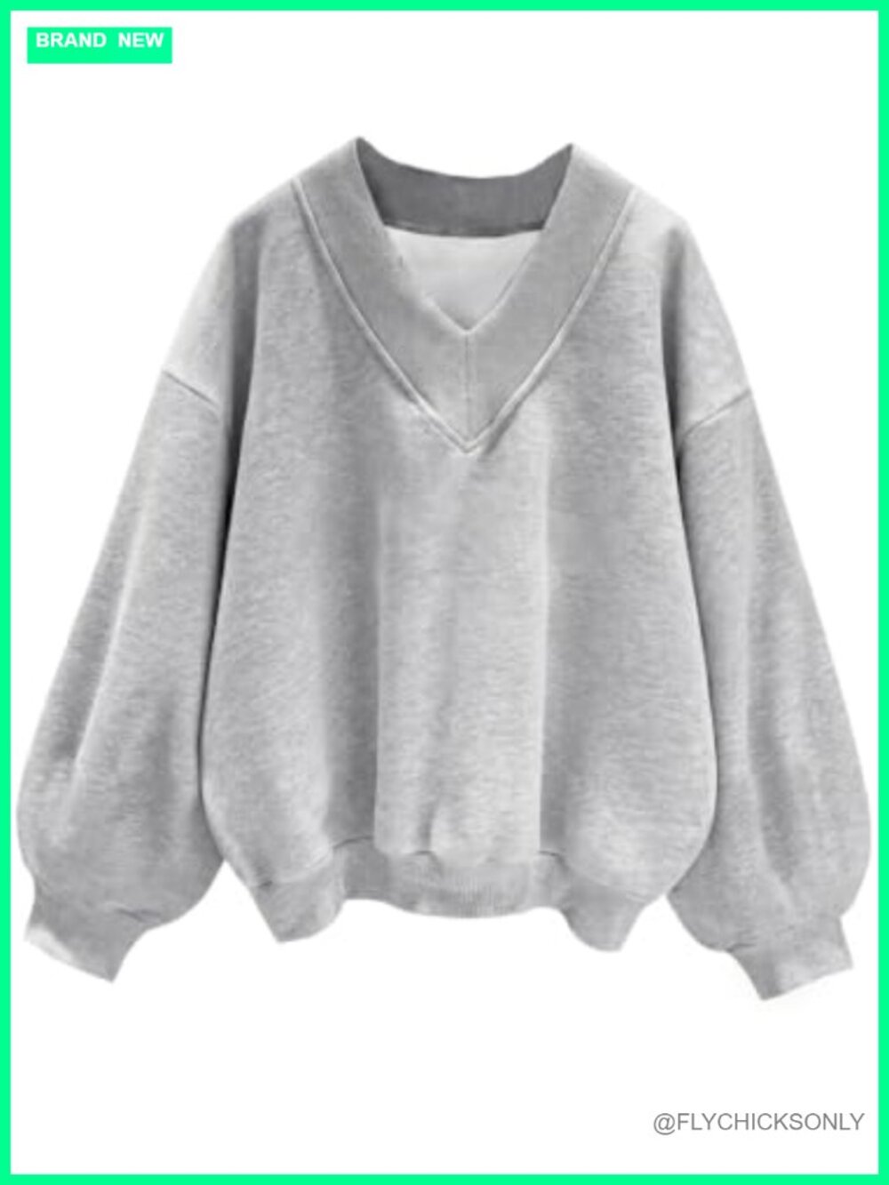 V Neck Oversized Sweatshirt Long Sleeve Fleece Lined Pullover Women